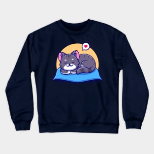 Cute Cat Sleeping On Pillow Cartoon Crewneck Sweatshirt